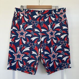 Royal And Awesome Mens Golf Shorts Shooting Pars Sz 36 Red White Blue Patriotic